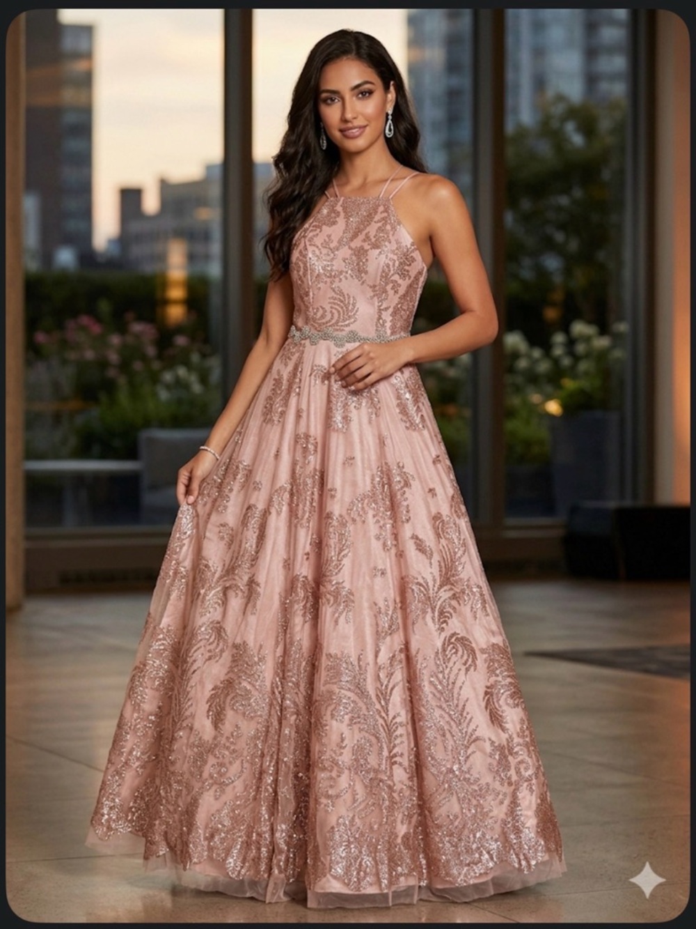 NWOT Gorgeous Rose Gold Glitter A-Line Prom & Evening Gown Size 11